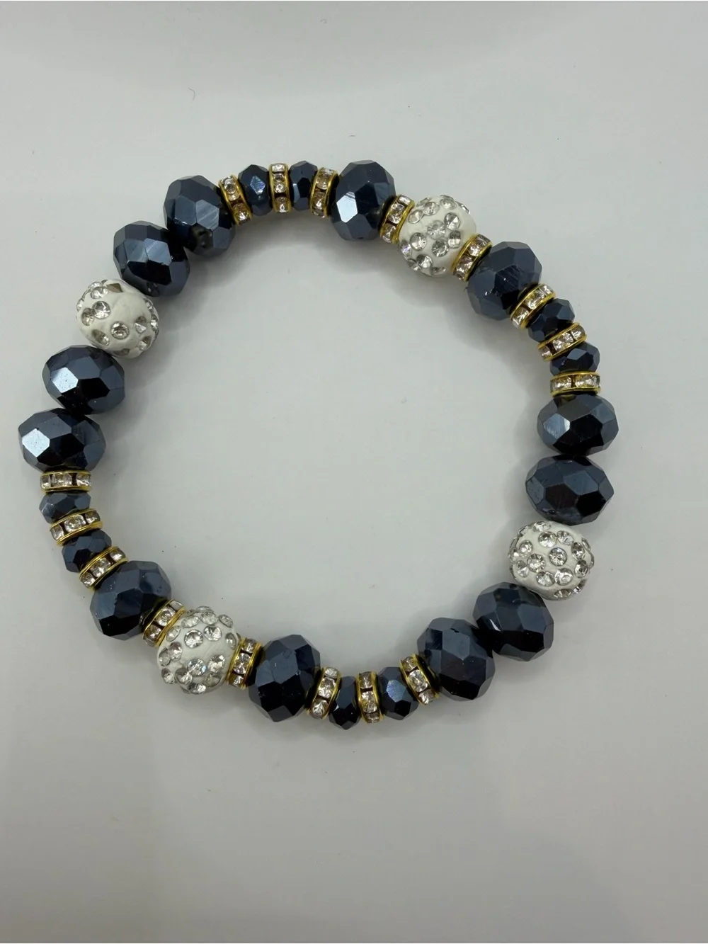 Navy Bead Bracelet | Rhinestone Disco Ball Stretch Bracelet